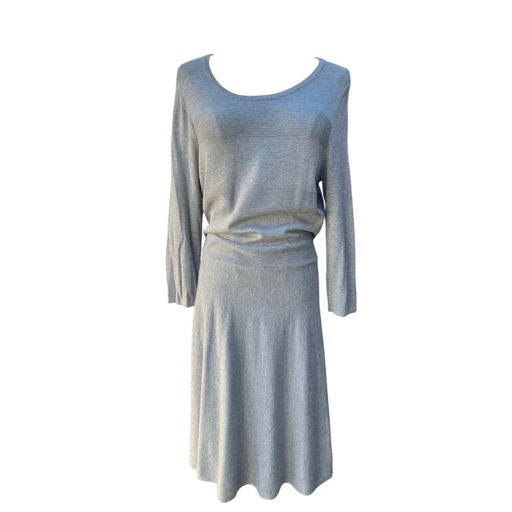Worthington Gray Knit Dress 3/4 length Sleeve Capsule Closet Piece Size Medium